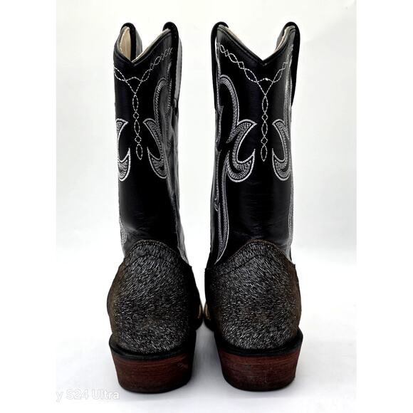 VTG J.B. Dillon Black Leather Western Boots Calf Hair Print Square Toe Womens 7B - Picture 3 of 9